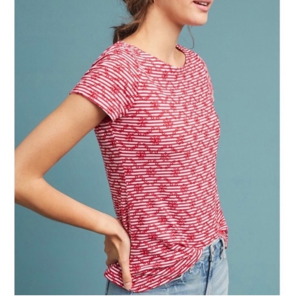 Anthropologie Tops - Anthropologie Postmark red embroidered eyelet tee shirt